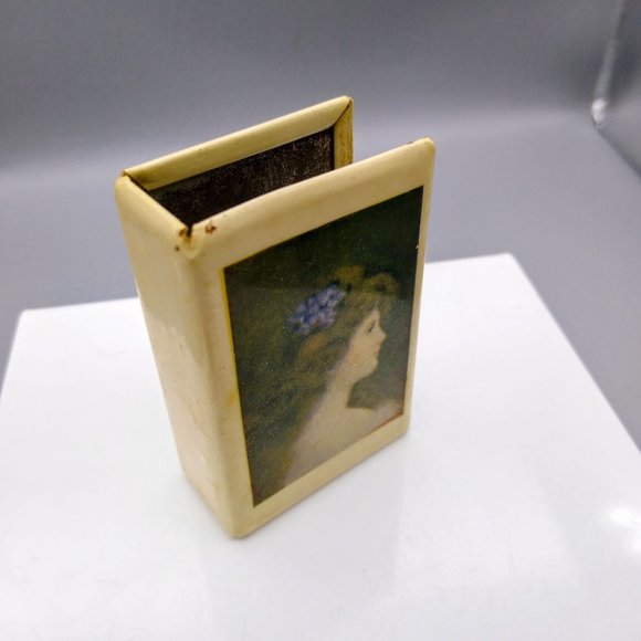 Vintage Advertising Coated Tin Matchbox Slip Cover with Womans Profile Advertise - Picture 3 of 6